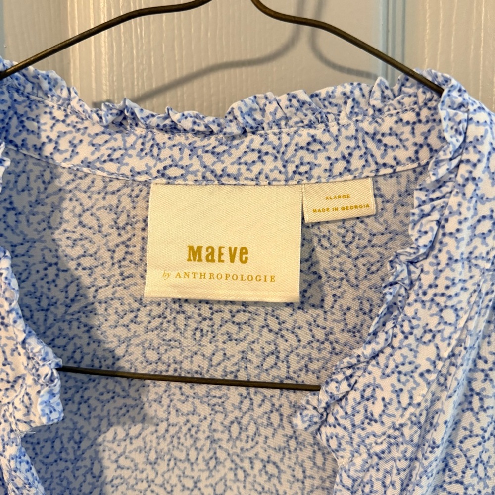 Maeve from Anthropologie Light Blue Micro-Print Ruffle Sleeve Blouse - Picture 2 of 4